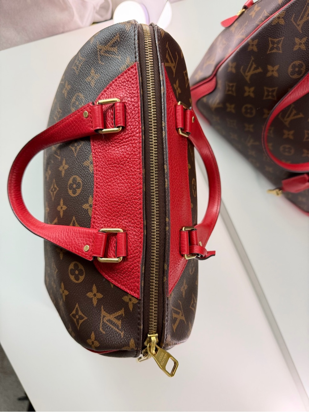 Louis Vuitton Retiro NM Monogram Canvas Coquelicot Red Satchel Bag w/ Lock Keys - Picture 8 of 11